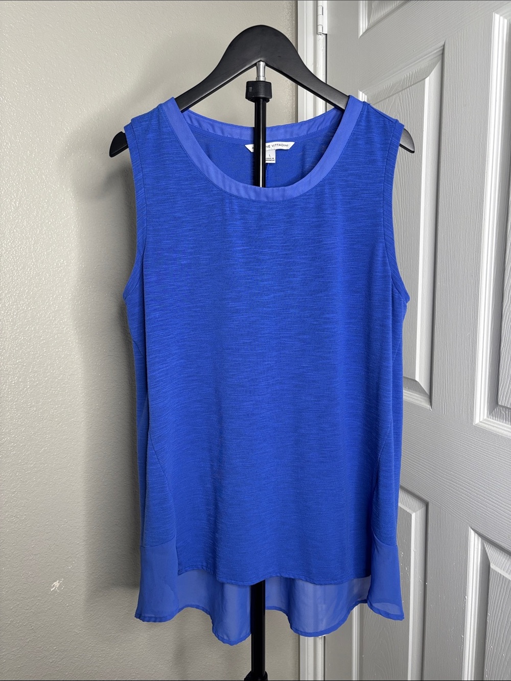 Adrienne Vittadini Cobalt Blue Sleeveless Chiffon-Hem Tank